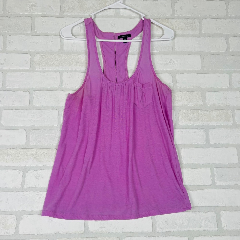 American Eagle Outfitters Purple Racerback Tank Top Linen Blend Size Large